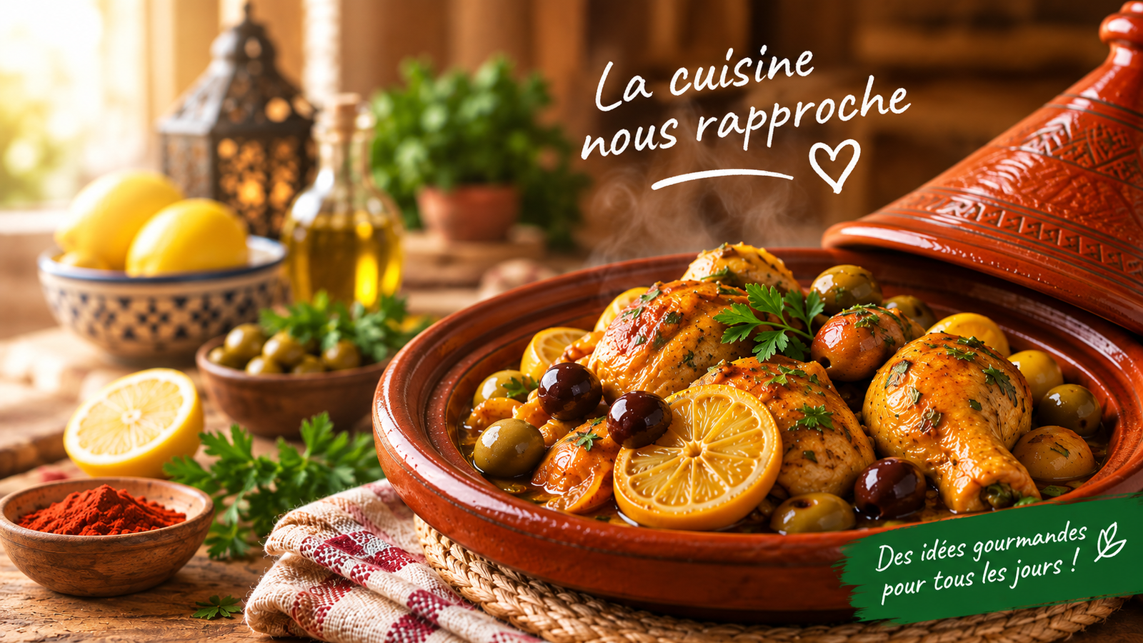 Tajine de poulet aux olives et citron confit