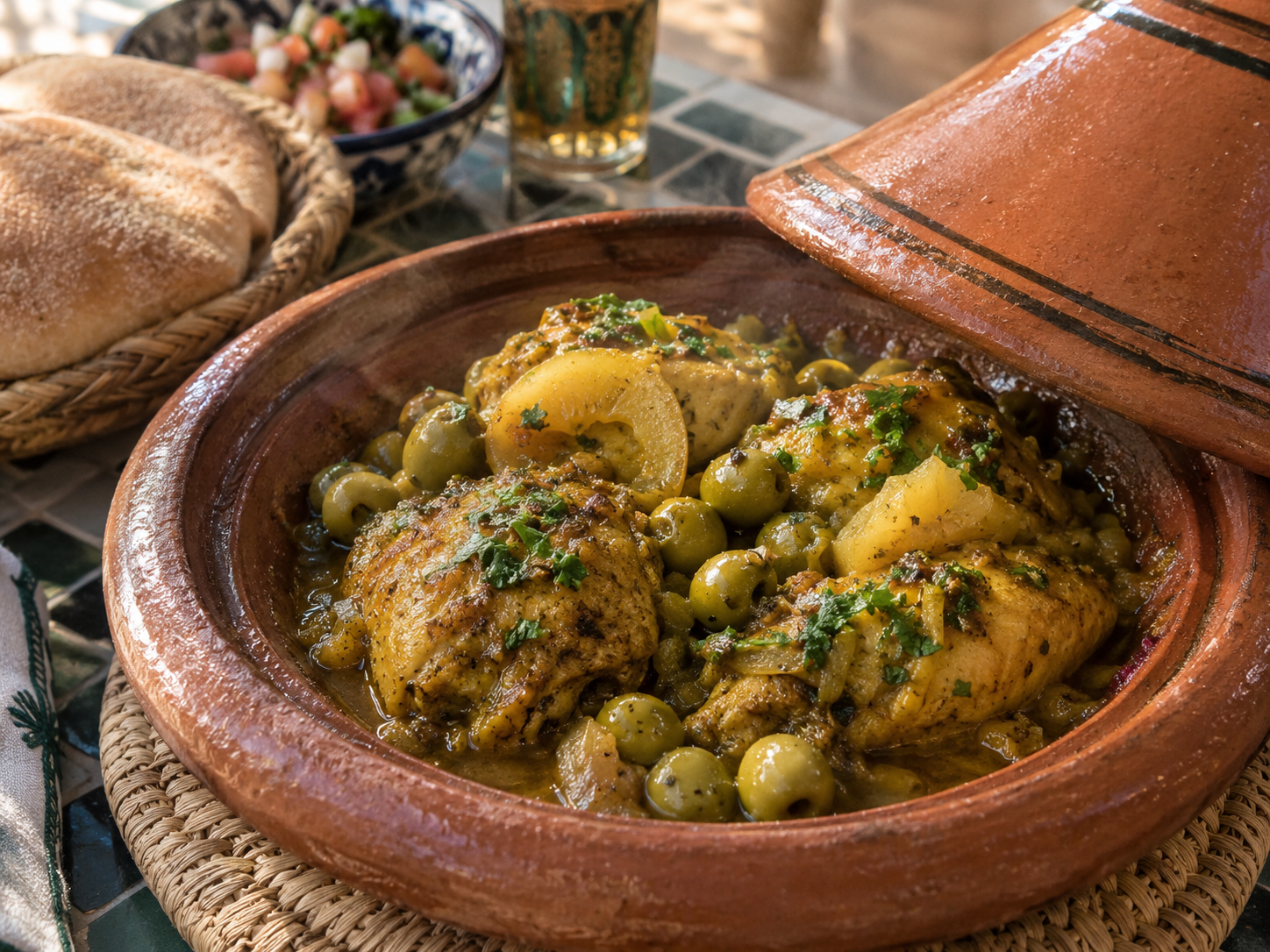 Tajine de poulet aux olives et citron confit